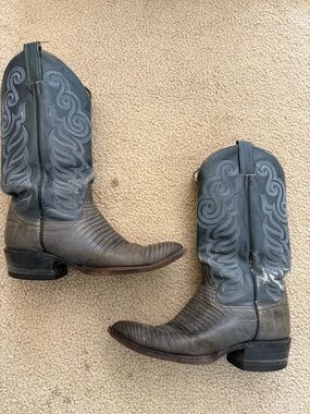 Cowtown Lizard Green/Gray Boots Men’s 8.5D